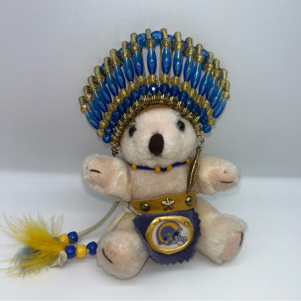 Native-American attire on teddy bear plush NFL LA Rams vintage hand-crafted 7"